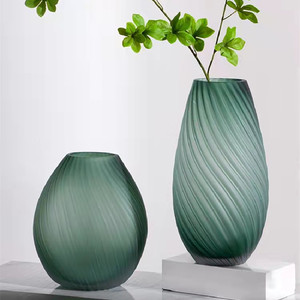 Creative Glass Vase Flower Arrangement Striped Grass Green Frosted Hotel <strong>Dining</strong> <strong>Table</strong> Thickened Flower Pot Model Room <strong>Ornaments</strong> - Product Image 3