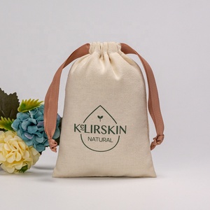 Sacs en coton lin avec logo personnalisé pochette imprimée sacs à cordon cadeau mini pochette à cordon en coton - Product Image 1