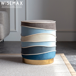 WISEMAX FURNITURE Modern Living Room Round Ottoman Pouf Soft Navy Blue Velvet Fabric Corner <strong>Stool</strong> Chair Ottoman With S.s Base - Product Image 4
