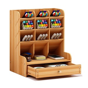 Wooden Desktop <b>Storage</b> Rack <b>4</b> Layers With <b>Drawer</b> For Stationery Office Supplies Organization - Product Image 2