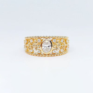 <span class=keywords><strong>Bague</strong></span> de fiançailles ovale artistique en or jaune 18 carats avec diamant de laboratoire et breloque <span class=keywords><strong>fleur</strong></span> pour femme – Nouveauté tendance - Product Image 1