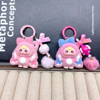 Porte-clés Lapin 3D Mignon Dessin Animé Kawaii Peluche Style Coréen Vintage Décoration Suspendue pour Voiture 10 Couleurs