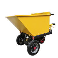 Nuevo Carro de Transporte Eléctrico para Construcción, Remolque con Contenedor Inclinable de Empuje Manual con Motor, Carretilla Eléctrica
