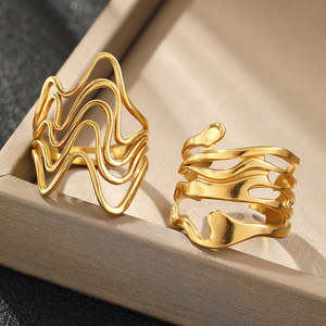 Anillos de Acero Inoxidable de Diseño Irregular y Ancho, Tendencia 2026, para Mujer, Ideales para Regalo - Product Image 6