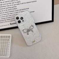 Étui de téléphone de luxe 3D avec nœud papillon argenté pour iPhone 11 12 13 14 15 16 Pro Max 17 18, design scintillant, étui transparent