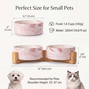Platos de Cerámica para Perros y Gatos, Juego de Platos para Comida y Agua para Mascotas, con Soporte de Madera para Interiores - Product Image 4