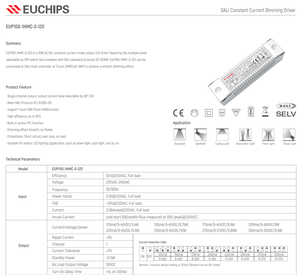 ยูชิปส์ EUP10D-1HMC-0-120 DALI‑2 ไดร์เวอร์ LED กระแสคงที่ 10W 120‑300mA ระบบสัมผัส DIM หรี่แสงได้ แหล่งจ่ายไฟ LED สำหรับไฟสปอตไลท์ในร่ม - Product Image 2
