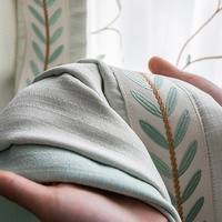 Rideaux en polyester vert clair brodés de feuilles, style américain moderne et minimaliste, à fixation murale pour salon, balcon, chambre à coucher