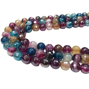 6mm 8mm 10mm Electroplated Banded Dyed Agate Round faceted Beads