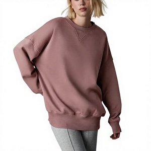 Oversized Heavyweight 300 GSM <b>Women</b> Sweatshirt Custom Logo 100% Cotton Brushed Fleece Material Long Sleeve Crew Neck Pullover - Product Image 2