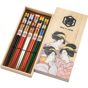 ชุดตะเกียบลายอุกิโยะเอะ 5 คู่ พร้อมกล่องไม้เพาโลเนีย - Product Image 1