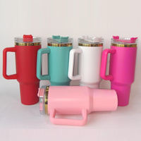 Gobelets de voyage isothermes personnalisés en acier inoxydable plaqué or arc-en-ciel de 40 oz avec poignée et paille