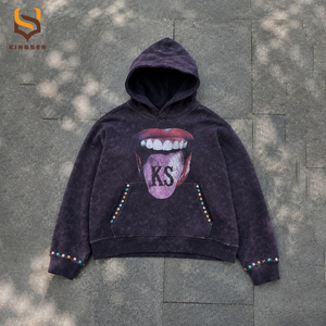 Vente en gros de sweats à capuche personnalisés pour hommes, épais, délavés au soleil et à l'acide, avec impression numérique intégrale, style streetwear et strass - Product Image 1