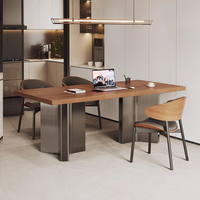 Table de salle à manger commerciale en gros pour restaurant, plateau en bois massif avec base en métal durable pour mobilier moderne d'hôtel et de café