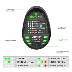 ST02E MESTEK <span class=keywords><strong>Socket</strong></span> <span class=keywords><strong>Tester</strong></span> 90 ~ 250V Máy Kiểm Tra Đường Dây Điện Cao Áp Cho Ổ Cắm Điện Gia Đình Và Công Nghiệp Ổ Cắm Điện - Product Image 4