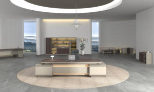 Escritorio Ejecutivo Moderno de Madera Maciza con Carga Integrada, Amplia Superficie de Trabajo y Cajones para Oficinas Comerciales y Domésticas - Product Image 6