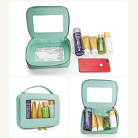 Boîte de maquillage Portable étui carré Transparent en cuir Pu clair cosmétique Pvc trousse de maquillage pochette de maquillage pour voyage articles de toilette stockage