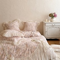 Parure de lit 4 pièces en velours laiteux à motifs floraux, jacquard gaufré, jupe de lit à volants et bordure en dentelle pour la maison et l'hôtel, idéale pour l'hiver