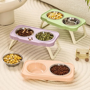 <b>Cat</b> Dog Bowl Stainless Steel Double Bowl Anti Tipping Pet <b>Feeder</b> For Small Medium Pets - Product Image 1