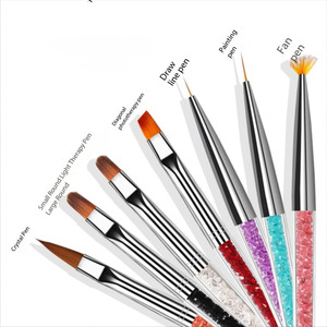 Kit professionnel de 7 pinceaux pour nail art, avec stylo de précision et pinceau plat pour détails, manche en cristal, en plastique - Product Image 6