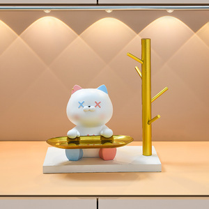 Happy Cat Storage Ornament Resin Desk Organizer With Gold Tray For Keys Cosmetics And Makeup Desktop Decor - Product Image 2