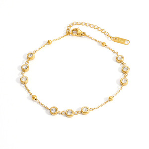 Perles rondes en acier inoxydable plaqué or 18 carats avec diamants, design géométrique, sertissage griffe, bijoux élégants et simples pour femmes - Product Image 5