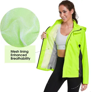 Women Sports Waterproof Cycling Yoga Jacket Zip Up Quick Dry Running Mesh Lined Rain Jackets With Hood