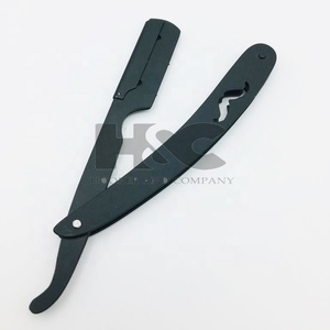 <b>Razor</b> Moustache Style Handle Black Matte Powder Coated Stainless Steel Barber <b>Straight</b> <b>Razor</b> Custom Logo Offer Black <b>Razors</b> - Product Image 4