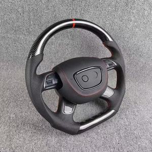 Volant en carbone forgé sur mesure pour <span class=keywords><strong>Audi</strong></span> A3 8P A4 B7 A6 C6 Q7 4L 2005-2012 - Cuir perforé et surpiqûres rouges - Product Image 4