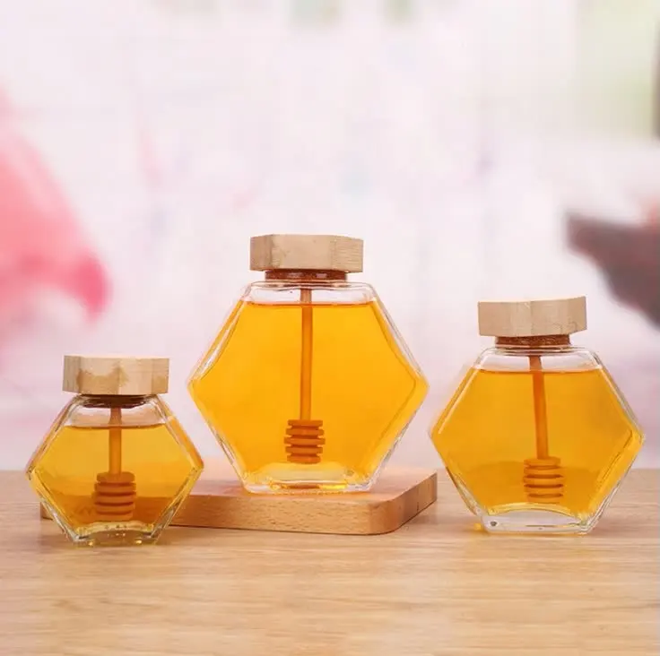 도매 독특한 기념품 유리 꿀 포장 병 항아리 용기 냄비 숟가락