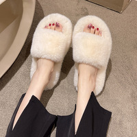 Pantuflas de Piel Sintética 2026, OEM ODM, Logotipo Personalizado, Suela de Goma, Cálidas y Acogedoras, Punta Abierta, para Interiores y Exteriores, Pantuflas de Casa de Felpa