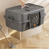 Bac à litière pour chat entièrement fermé et surdimensionné, portable, en acier inoxydable et plastique, avec accessoire anti-éclaboussures et anti-urine
