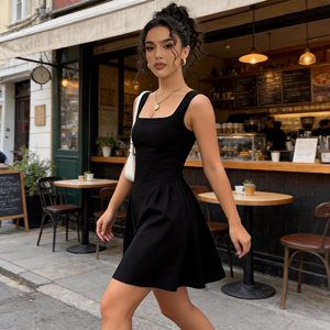 <span class=keywords><strong>Robe</strong></span> <span class=keywords><strong>noire</strong></span> élégante <span class=keywords><strong>à</strong></span> col carré et taille cintrée, coupe ajustée, mini-<span class=keywords><strong>robe</strong></span> d'été <span class=keywords><strong>à</strong></span> fines <span class=keywords><strong>bretelles</strong></span> pour femme, idéale pour les rendez-vous et les soirées. - Product Image 4