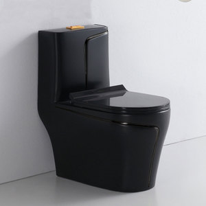 Nouvelles conceptions occidentales – Cuvette de toilettes monobloc en céramique noire, à double chasse, à sortie verticale (S-Trap), pour hôtels, design côtier élégant, à poser au sol - Product Image 2