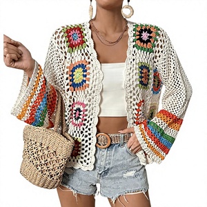 Cardigan en laine mohair à fleurs pour femmes <span class=keywords><strong>SHENHE</strong></span>, crocheté, ajouré, ouvert sur le devant, manches longues - Product Image 1