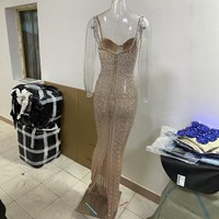 Robe de soirée moulante sexy dos nu longue en tissu résille brodé de pierres, style européen et américain, tendance transfrontalière