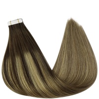 Extensions de cheveux humains vierges russes Remy, lisses, double trame, ruban adhésif avec double trame machine