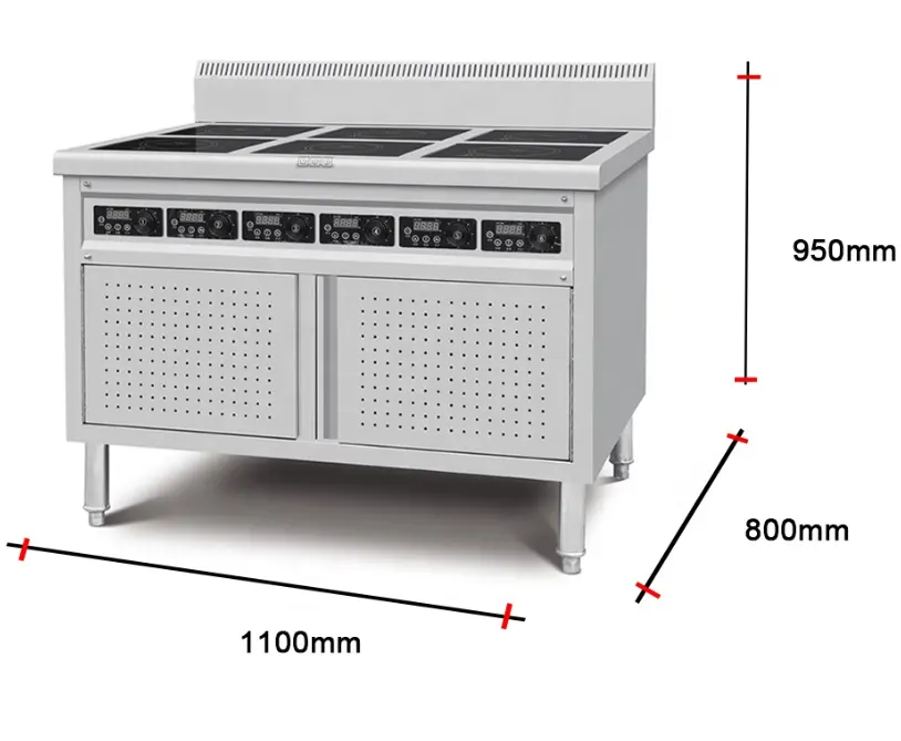 Cocina eléctrica de inducción para restaurante, 6x2,5/3,5 kW, apta para cocina comercial