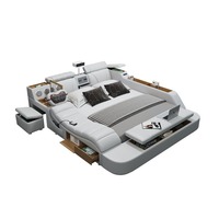 Lit intelligent en cuir Tatami avec projecteur 100 pouces, Bluetooth, USB, coffre de rangement, tailles King et Queen pour chambre principale