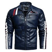 Blouson de moto en cuir PU pour homme, taille européenne, grande taille, coupe ajustée, col montant, blocs de couleur, fermeture éclair, printemps