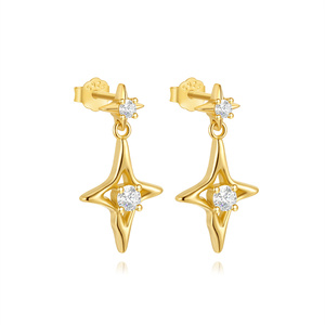 Pendientes de Aro con Borla de Estrella y Luna S925, Pendientes de Estrella de Ocho Puntas Brillantes - Product Image 1
