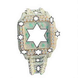 Montre automatique en or rose avec moissanite VVS, sertie de diamants, cadran carré, chiffres romains verts, bijou hip-hop - Product Image 1