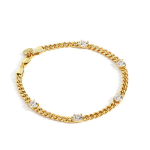 Nouvel Arrivage Bracelet à Breloques en Zircon au Design Géométrique Minimaliste, Chaîne Cubaine Fine Tendance, Plaqué Rhodium Or 18k PVD, en Laiton - Product Image 5