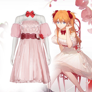 Star's Edge Evangelion Asuka Flower Language Cosplay Dress Pink Off-Shoulder Halter Costume Set - Product Image 1