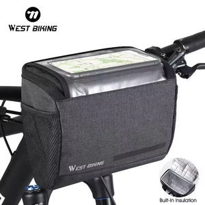 Sac de guidon de vélo isolé personnalisé WEST BIKING, étanche, pour téléphone, à fixer sur le cadre avant du vélo - Product Image 1