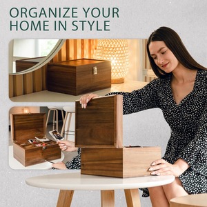 Wood <b>Keepsake</b> Chest Wooden Storage <b>Box</b> with Hinged Lid Wooden <b>Box</b> with Hinged Lid Acacia Wood with Adjustable Tray - Product Image 6