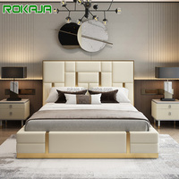 Haut de gamme personnalisable Double lit Queen dossier élastique tête de lit en cuir givré hôtel Villa chambre meubles lit de couchage