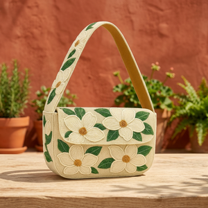 Handmade <b>Straw</b> Satchel Bag With Floral Embroidery Shoulder Strap Casual Daily Use - Product Image 3
