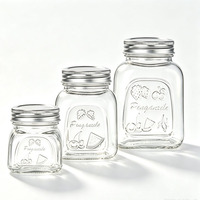Bocaux en verre pour l'emballage alimentaire en gros, pour miel, confiture, épices, emballage de détail, bocaux carrés en verre gaufré avec couvercle en aluminium fileté
