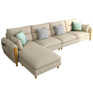 L-Shaped Fabric <b>Sofa</b> Dark Gray Three Seater Modern Living Room Upholstered <b>Sofa</b> With Wooden Legs - Product Image 4